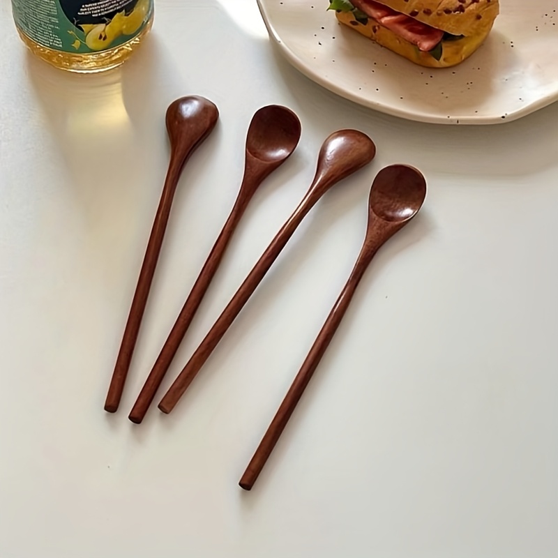 E-shop 4 Stück Lange Holzlöffel für Kaffee, Honigrührlöffel, Kleine Holzlöffel, Lange Holzrührlöffel, Milch-Honig-, Rührstäbchen, Küchenset