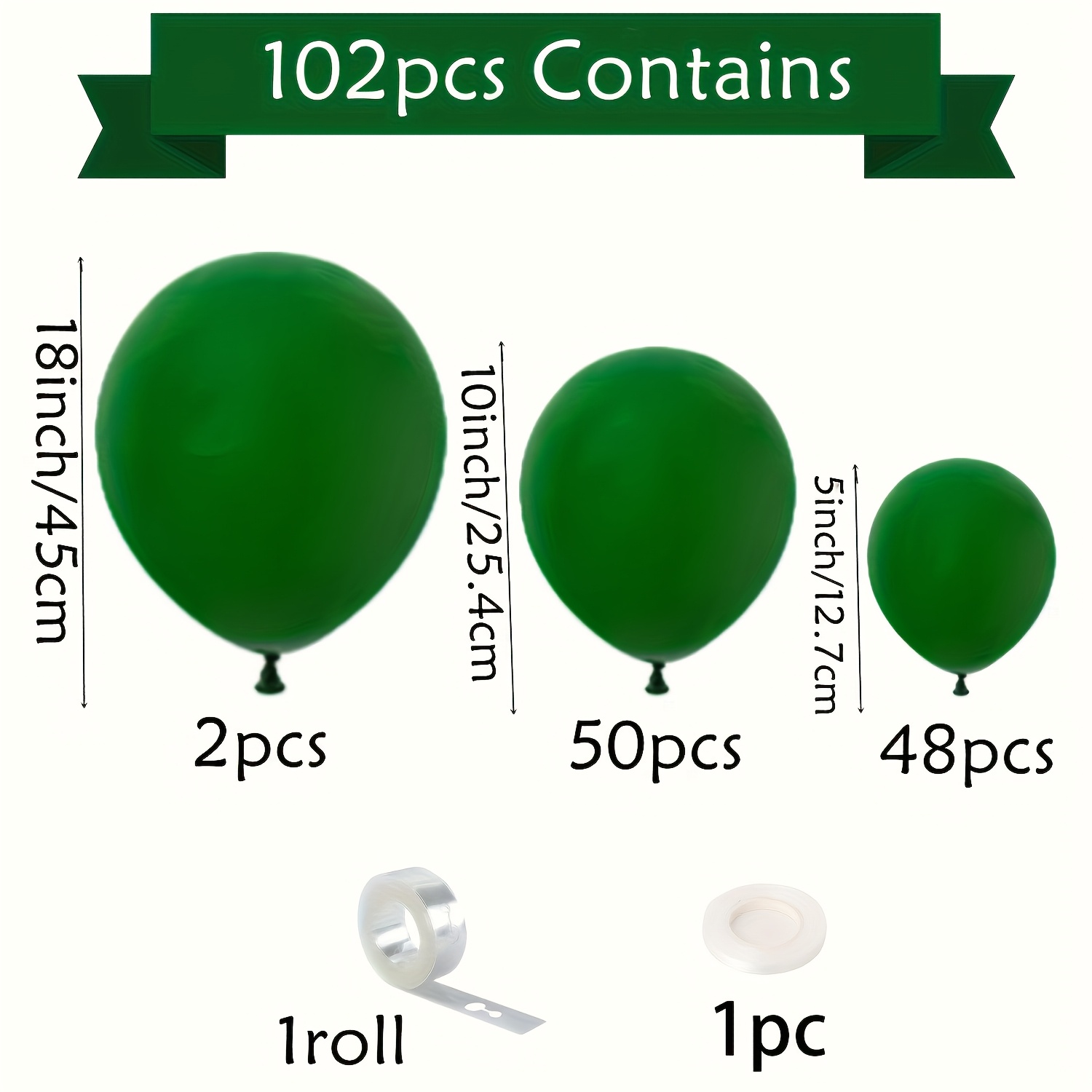 Image of 102pcs Dark Green Balloon Garland Kit - Versatile Latex Balloons For Weddings, Birthdays, Graduations And More - Includes Glue, No Power Needed, Balloon Decorations