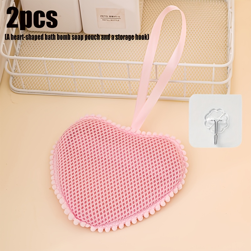 2pcs Love Soap Bag Bath Sponge Set with Storage Hook