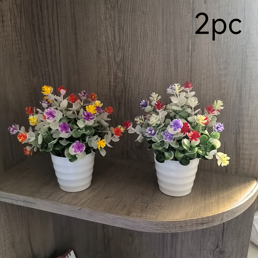 

2pcs Artificial Plant Artificial Simulation Small Potted Plant Plastic Eucalyptus Green Plant Suitable For Home Office Desktop Rack Bedroom Bathroom Indoor Decoration