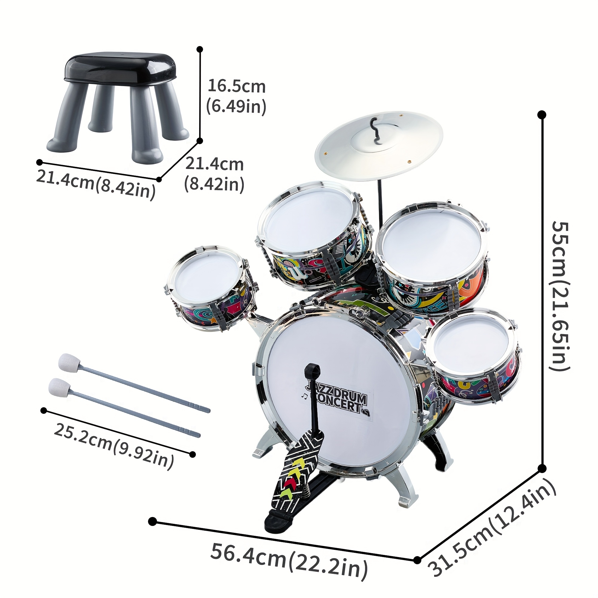 Kids Jazz Drum Set Rock Kit Toys, 5pcs Kids Band Musical Instrument,Percussion Beginner Kit for Boys Girls Aged 3-5 5-7.