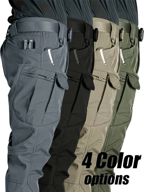 mens cargo pants multi pocket slightly stretchy composite fabric suitable for casual hiking outdoor sports middle aged and elderly wear spring autumn style no belt