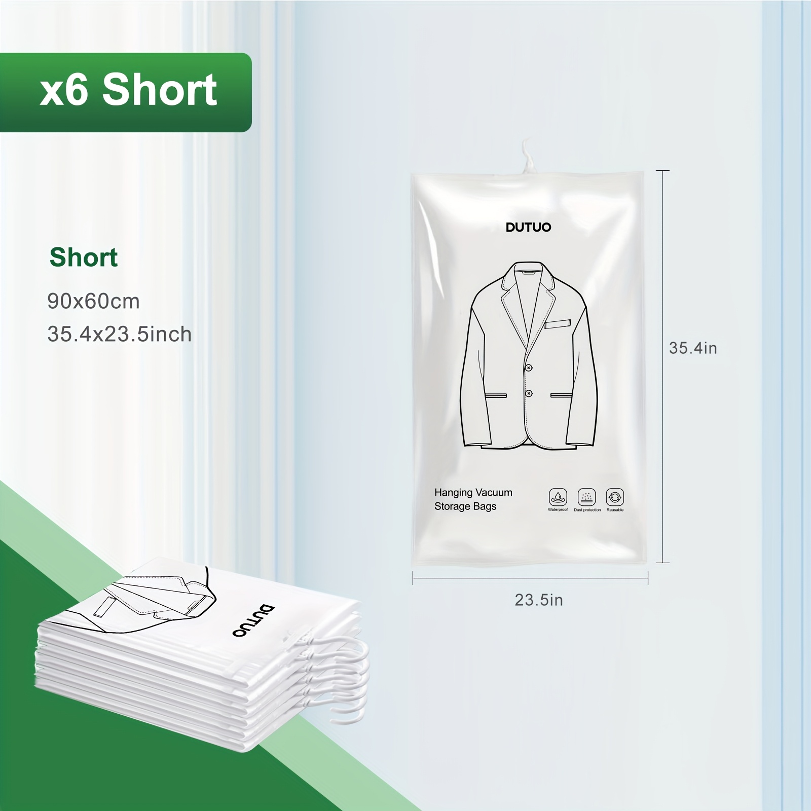 6pcs Hanging Vacuum Storage Bags, Space Saving Vacuum Sealed Bags, Extra  Thick Long Size Storage Bags, Suitable for Closet Storage, Suits, Dresses, 