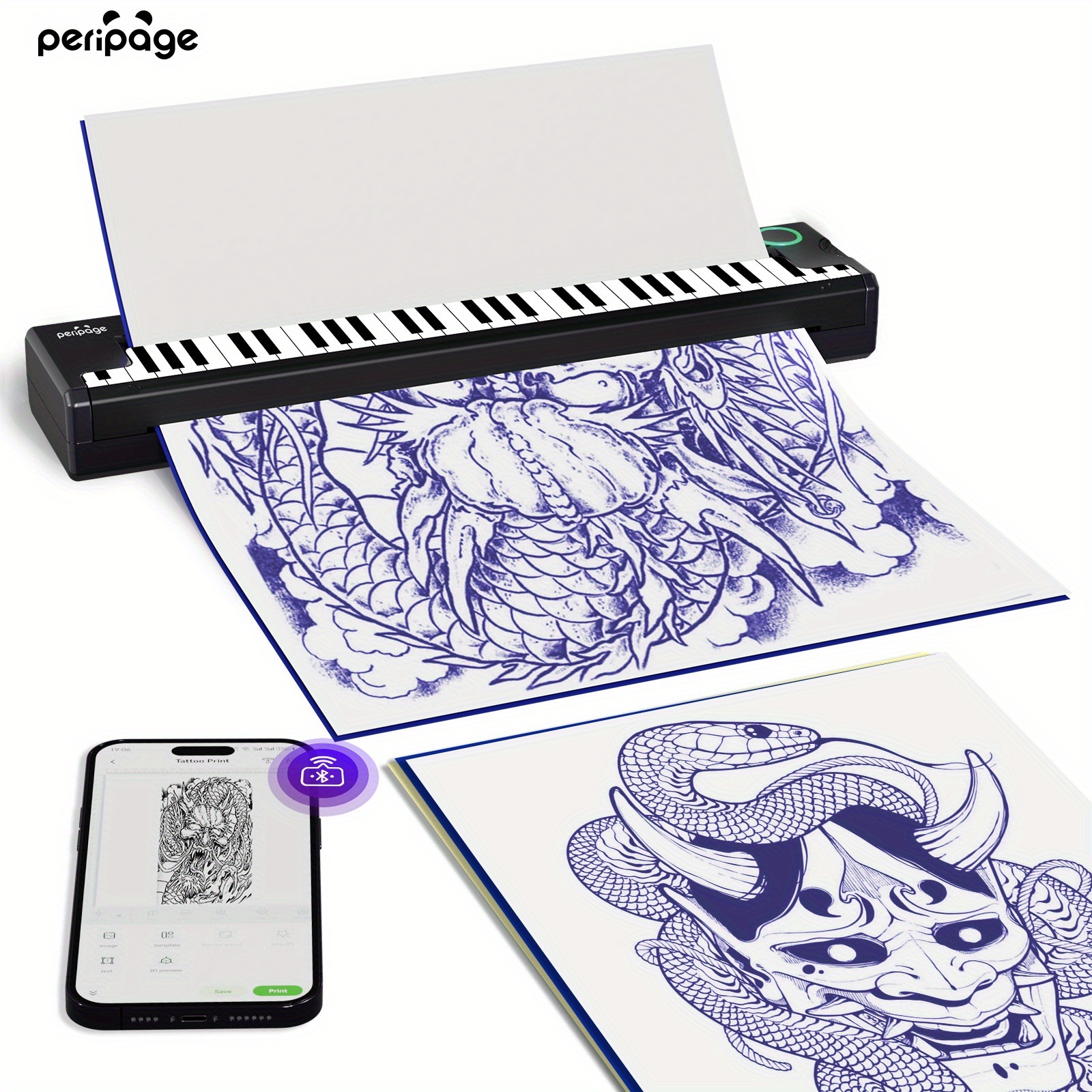 Image of Peripage Portable Thermal Transfer Tattoo Printer (1 Unit) – Wireless, Ink-free Tattoo Template Printer, Portable Tattoo Machine Kit – Compatible With Smartphones, Tablets, And Computers