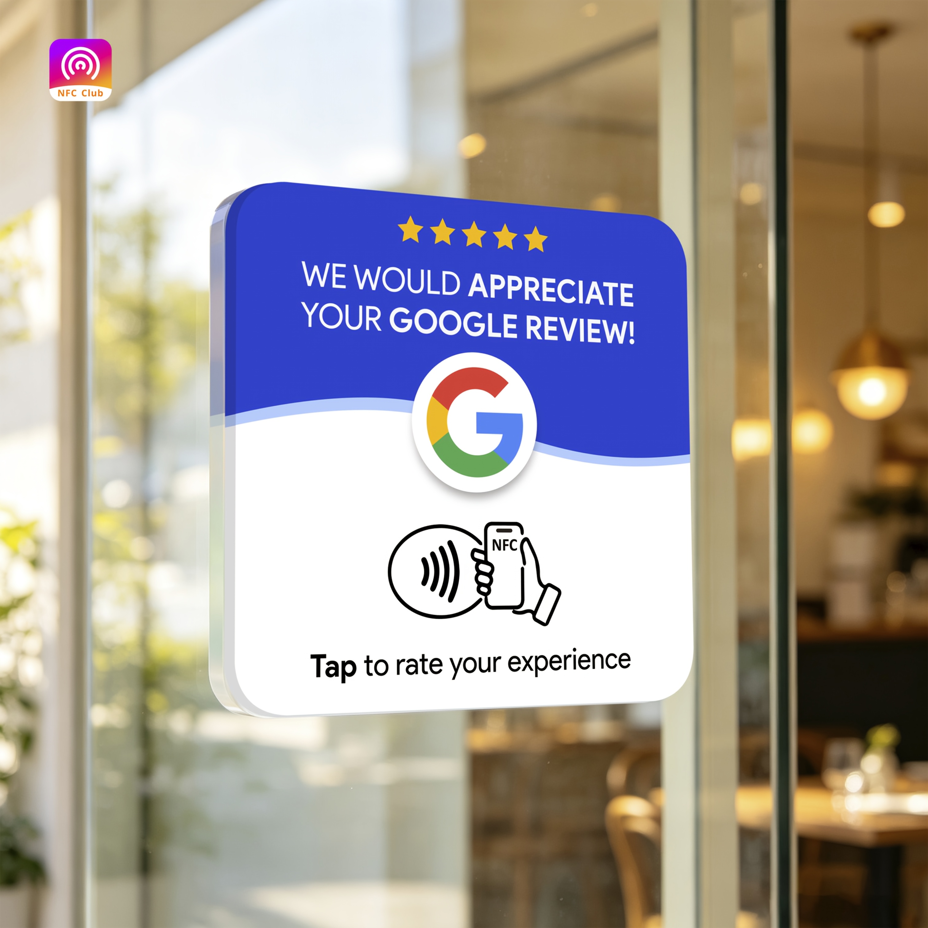 зображення предмета nfc таблички для відгуків google з системою nfc tap-to-review, французькі  -таблички для  , просте налаштування для управління посиланнями на відгуки та таблички напишіть нам відгук, встановлення без свердління для офісів, ресторанів