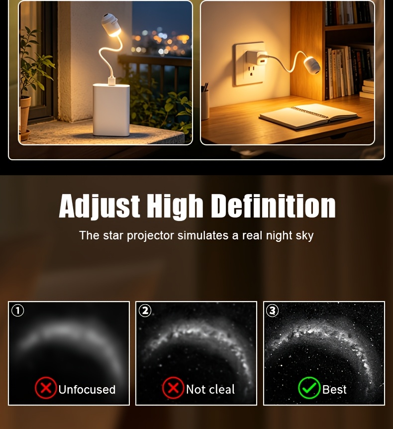 usb starry sky projection wall light with adjustable hose moon and   of stars ambient lamp details 5