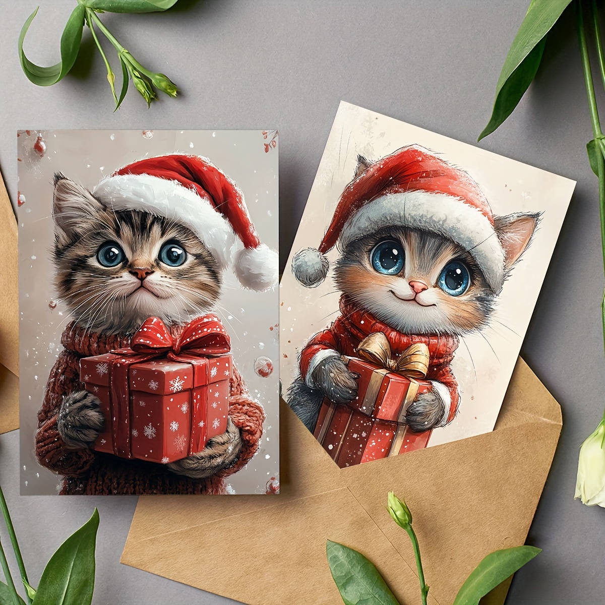 

1set/6pcs Cute Christmas Cat Greeting Card With Envelope To And Write Message Card, Kitten Holiday Pattern Message Card Set Holiday Party Greeting Card, Christmas Writing Greeting Card Gift