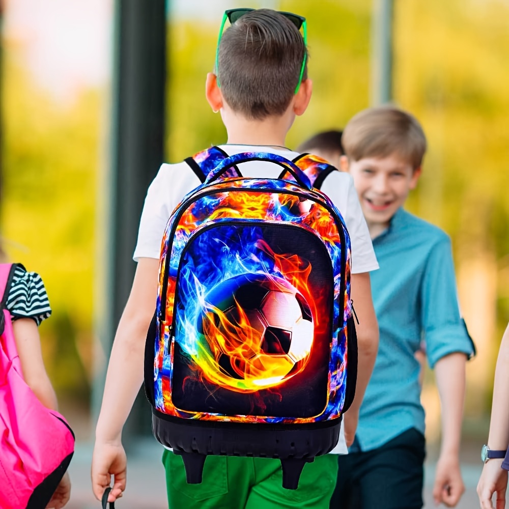set 3 lightning soccer rolling backpacks boys featuring - Temu