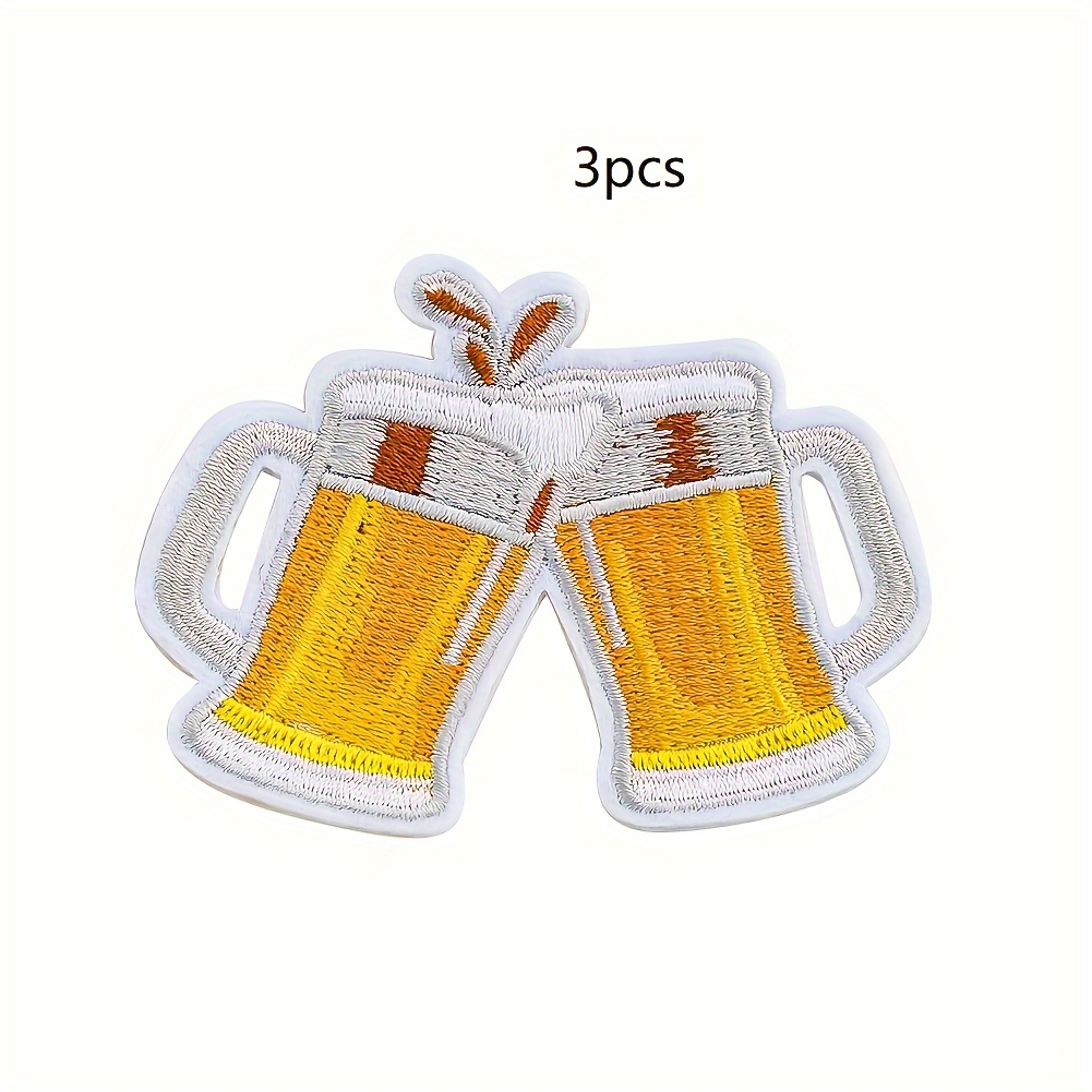 3pcs Cartoon Beer Cheers Embroidery Patch Patch Denim Clothing Pants Shirt Decoration Torn Embroidery Cloth With Adhesive Back Hand Stitched And Ironed