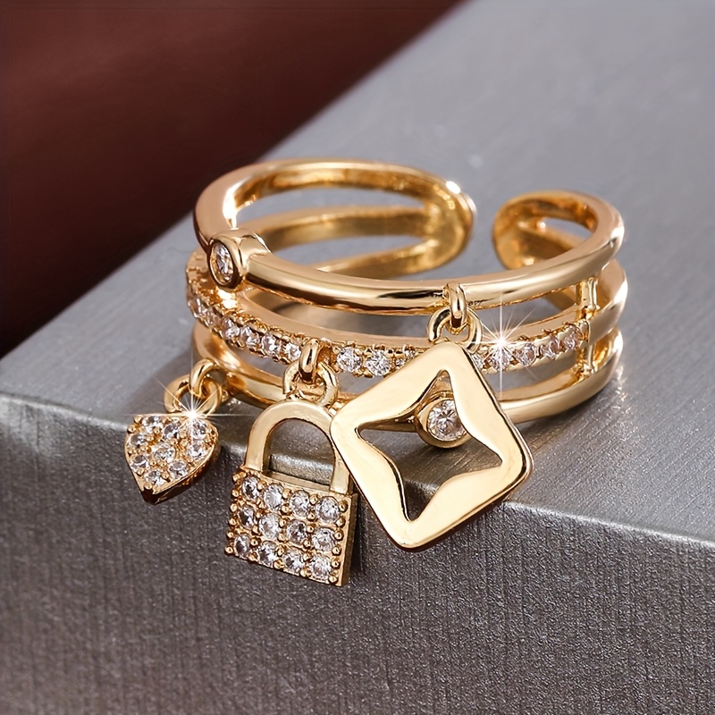 TEMU A Creatively Designed Lock-shaped Ring For Women, Featuring Synthetic Zirconia, Fashionable And Adjustable