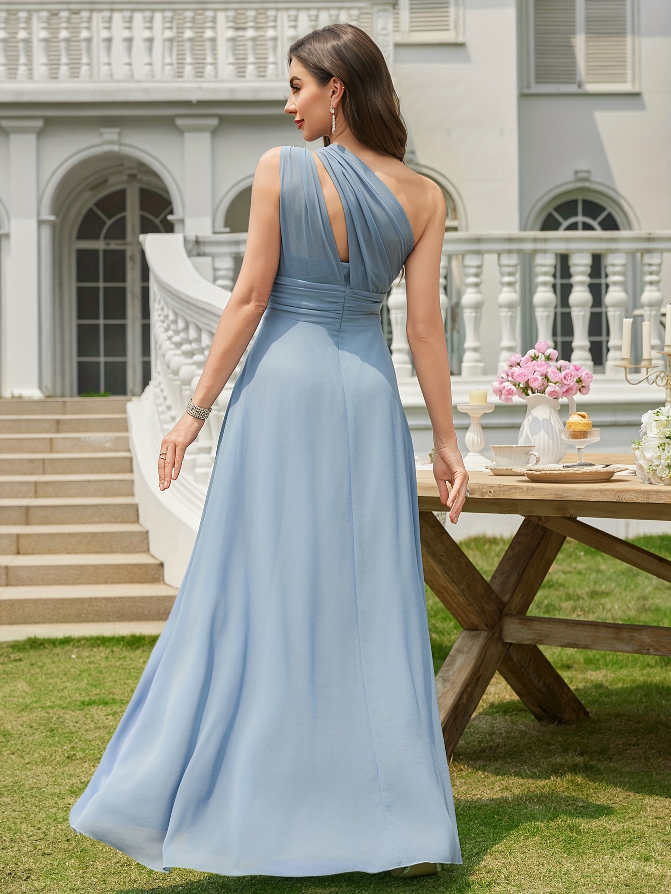 princess polly baby blue dress Glamorous Dusty Blue Ruffle Chiffon Long Bridesmaid Dresses-newarrivaldress main image 0