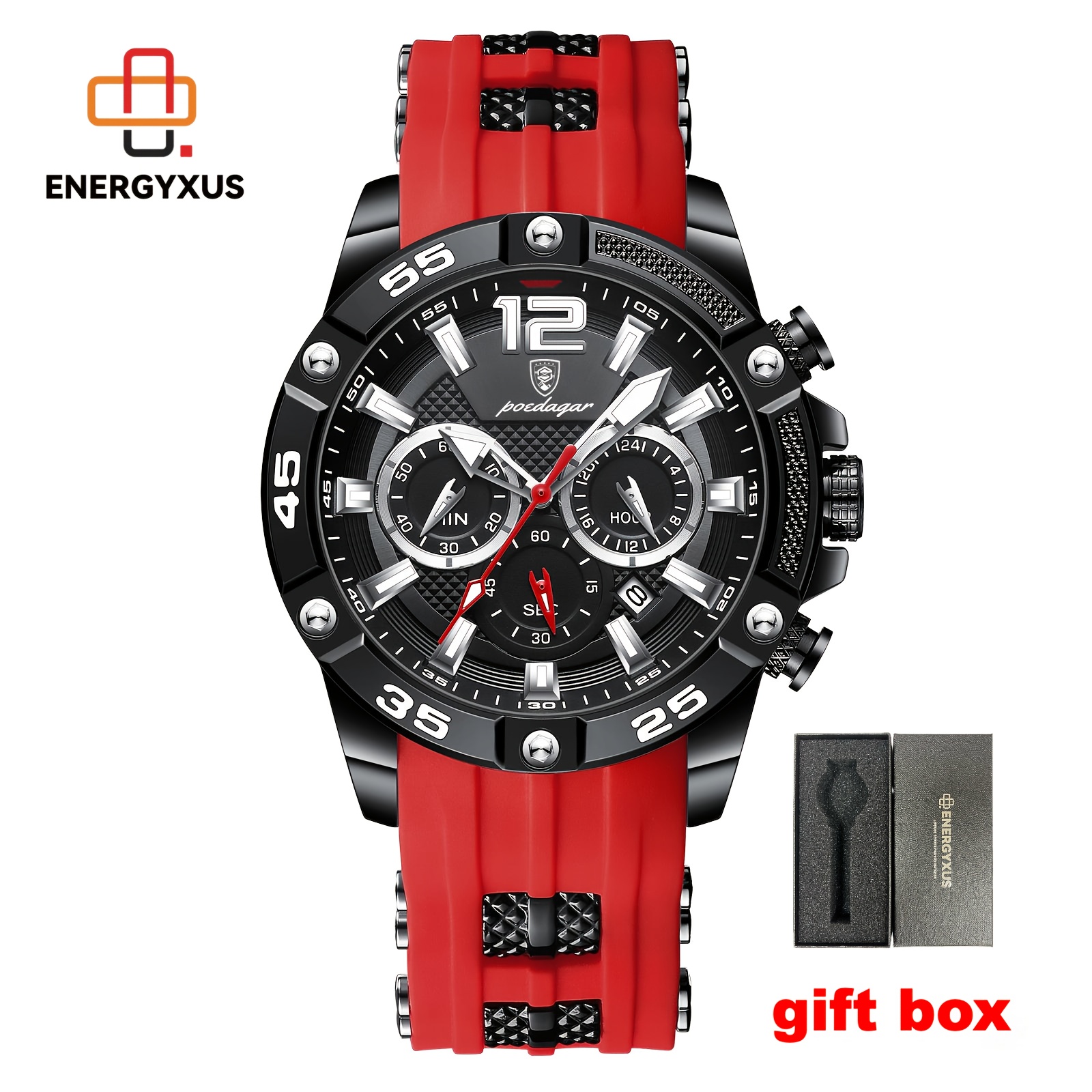 TEMU Chronograph Calendar Men Watches Luxury Silicone Strap Luminous Watch For Men