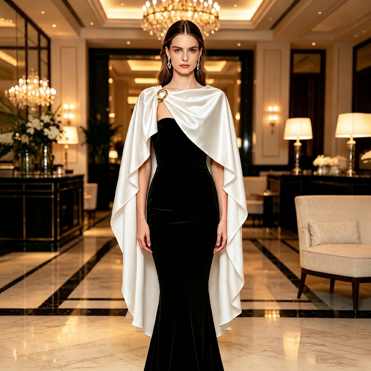 TEMU New Long Pullover Shawl White Glossy Fabric Women's Cardigan Cloak Shawl Elegant Fashion Clothing Matching, With Various Dresses, Suitable For
