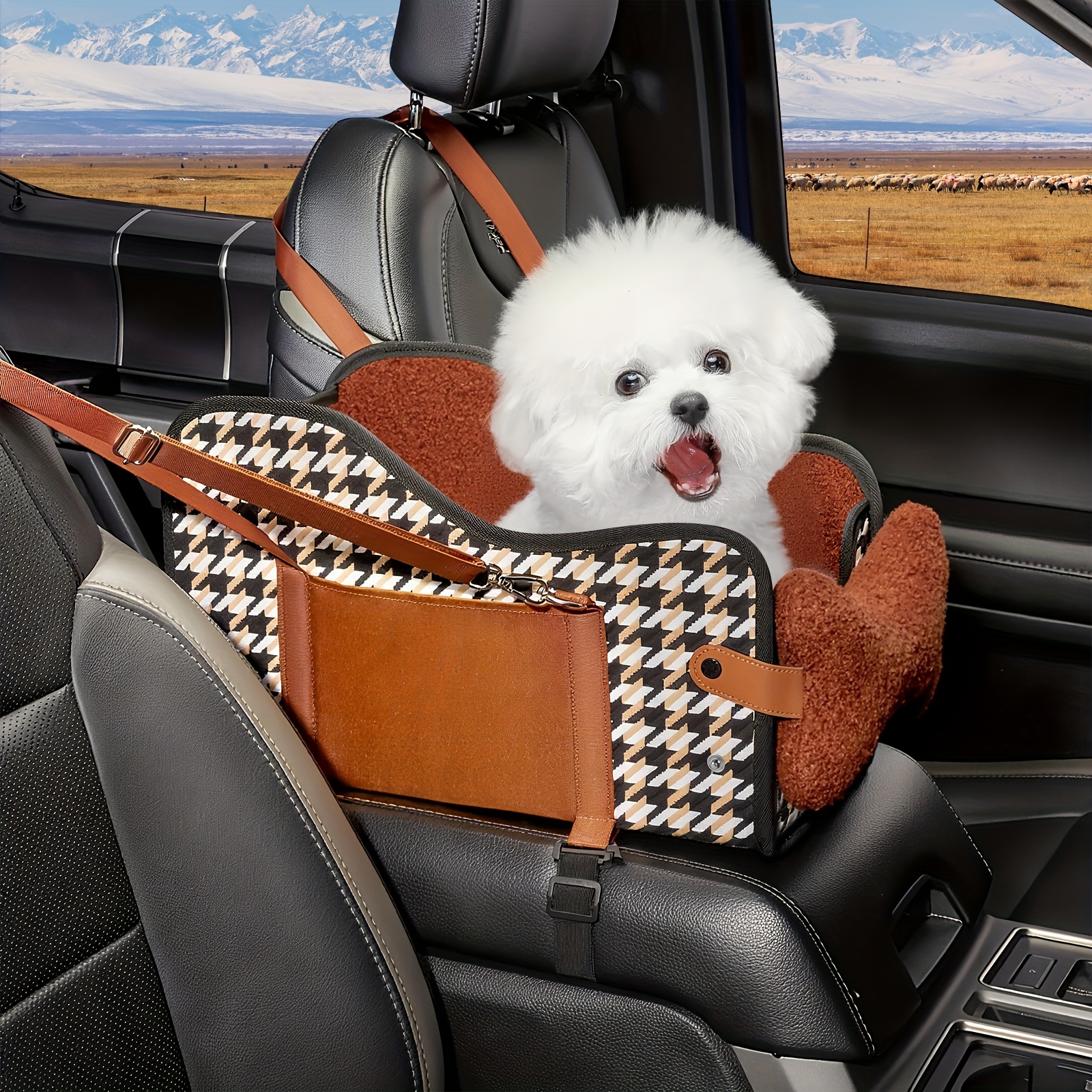 TEMU Comfortable Dog Car Seat, Portable Cozy Booster Car Seat, Deluxe Pet Car Seat For With Safety Harness, Breathable Mesh & Soft Padding - For Safe