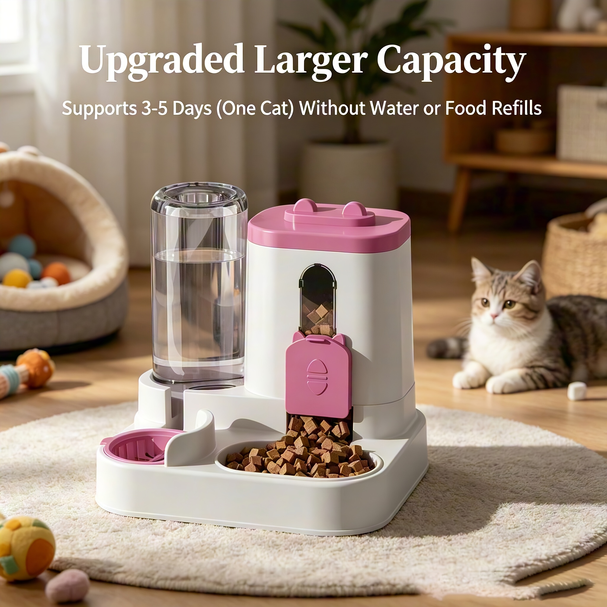 TEMU Cat And Dog Automatic 2-in-1 Feeder, Pet Feeder, Non-electric, Space-saving Feeder, High-quality Feeder, Easy To Clean, Sanitary And Convenient,