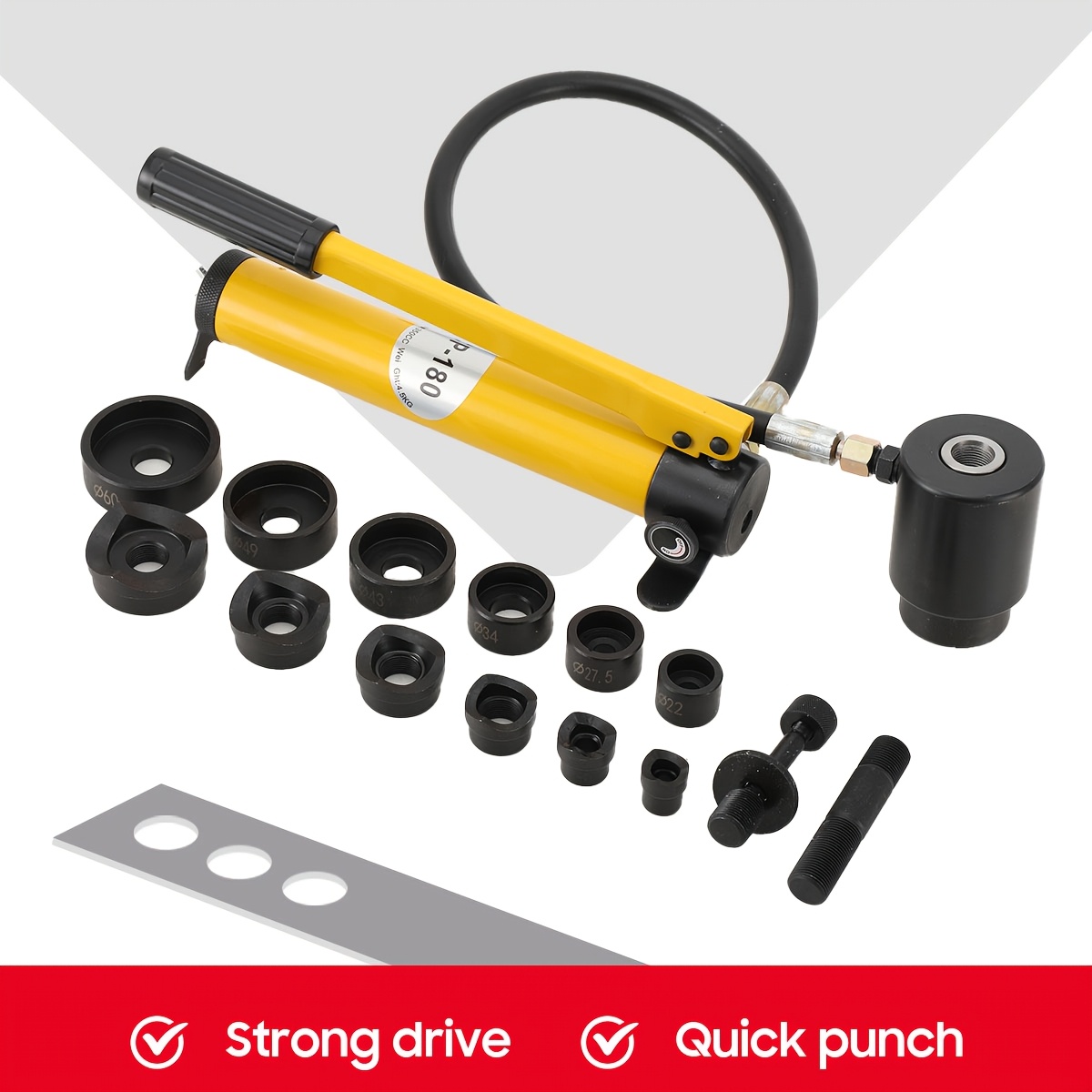 Image of 10 Ton Hydraulic Punch Kit, Conduit Hole Cutter Set, Ko Tool Kits W/puncher 6pcs, Metal Sheet Driver Tools, For Aluminum, Brass, Stainless Steel, Fiberglass And Plastic