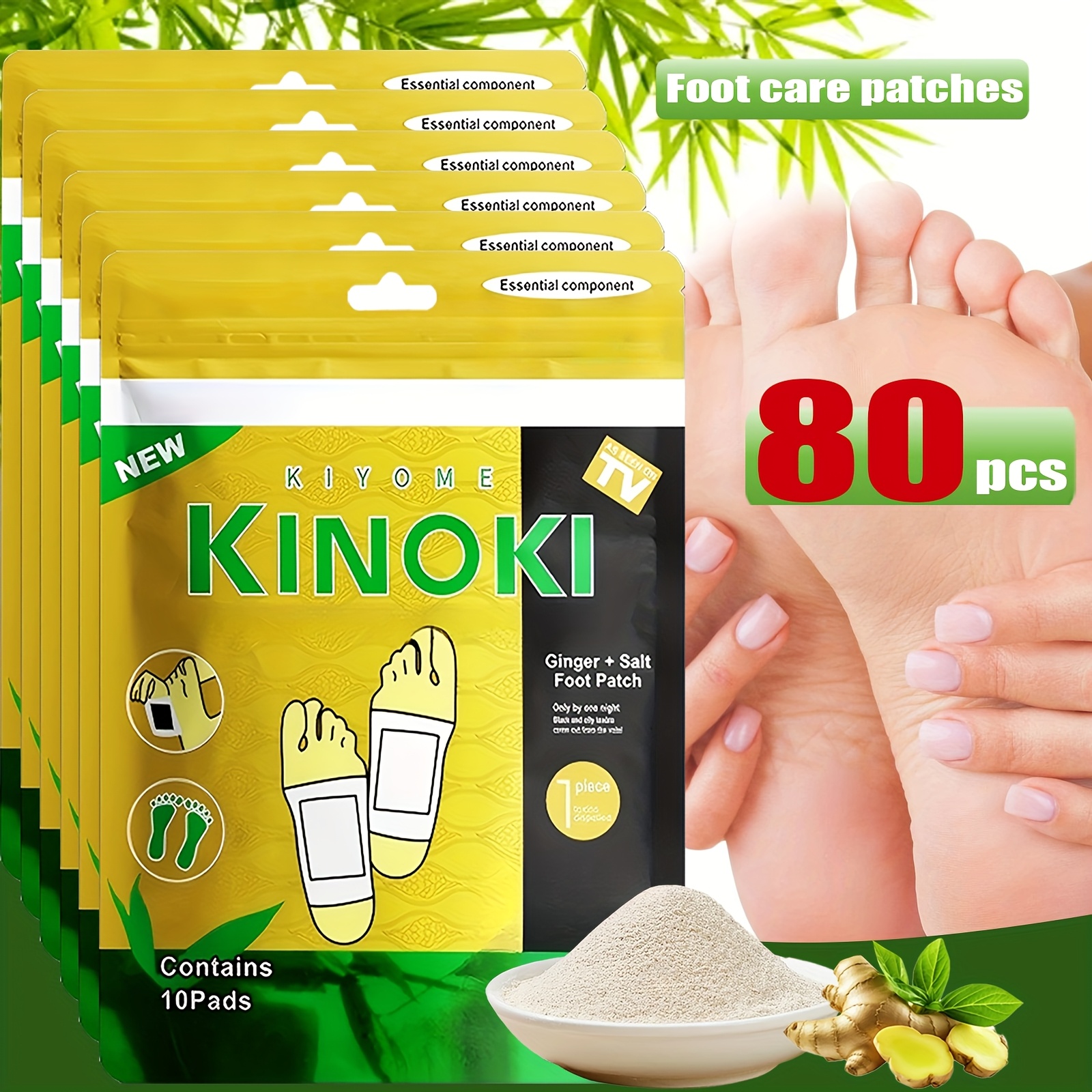 80pcs Deep Cleaning And Set - Golden Set, Natural Bamboo Vinegar Ginger Powder Plant Ingredients, Non Alcohol Cleaning And Moisturizing, Cheap Foot Massage Pads Bath - Christmas Gift - Local Warehouse