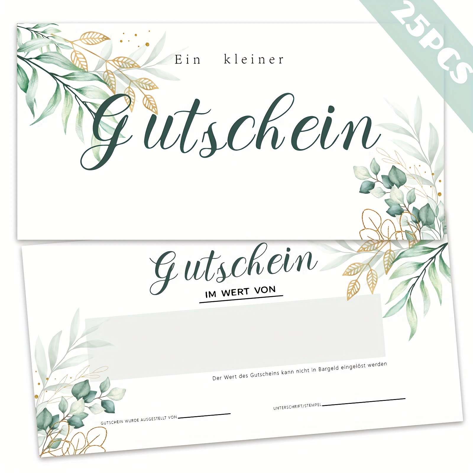 Image of 25pcs Blank Vouchers, Eucalyptus Leaf , Watercolor And Golden Eucalyptus Leaf Combination Customer , Voucher Templates, Nail Salon Voucher Cards, Store Gift Cards For Hairdressers