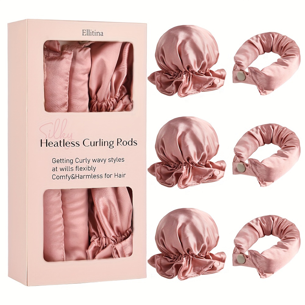 

Ellitina New Satin Heatless Hair Curlers - 3 Sets With Hair Caps And Rollers For All Hair Types - No Heat Curlers For Sleeping