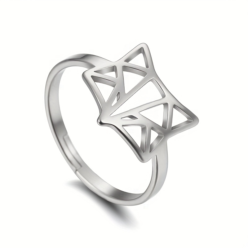 1pc Unisex Hollow Fox Ring Stainless Steel Adjustable Size Jewelry Wedding Anniversary Gift