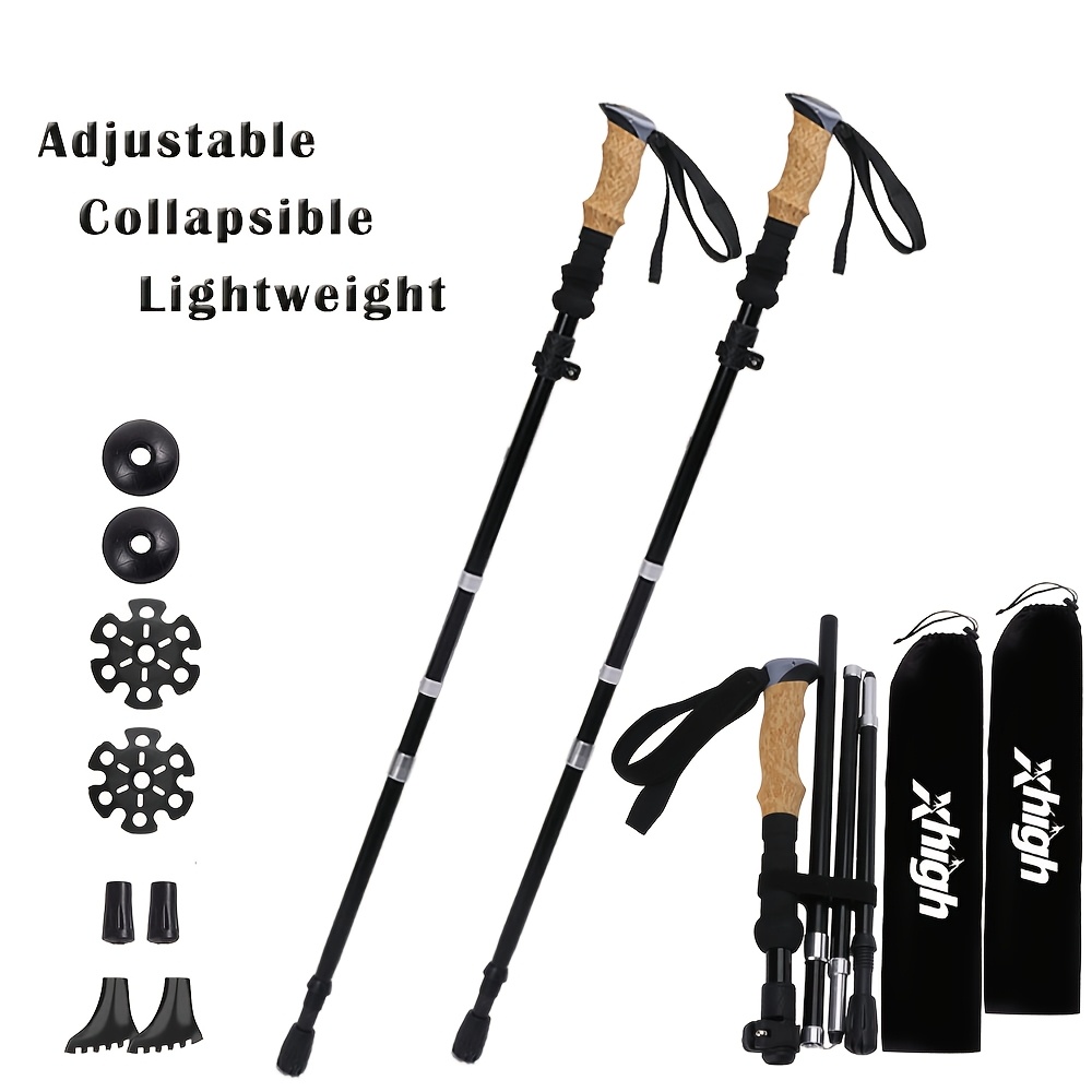 Image of Ultra-strong Trekking Hiking Poles - 2 Pack Adjustable Hiking Sticks Collapsible Lightweight Aluminum Alloy, -lock Hiking Sticks And Comfortable Cork Grips Nordic Poles