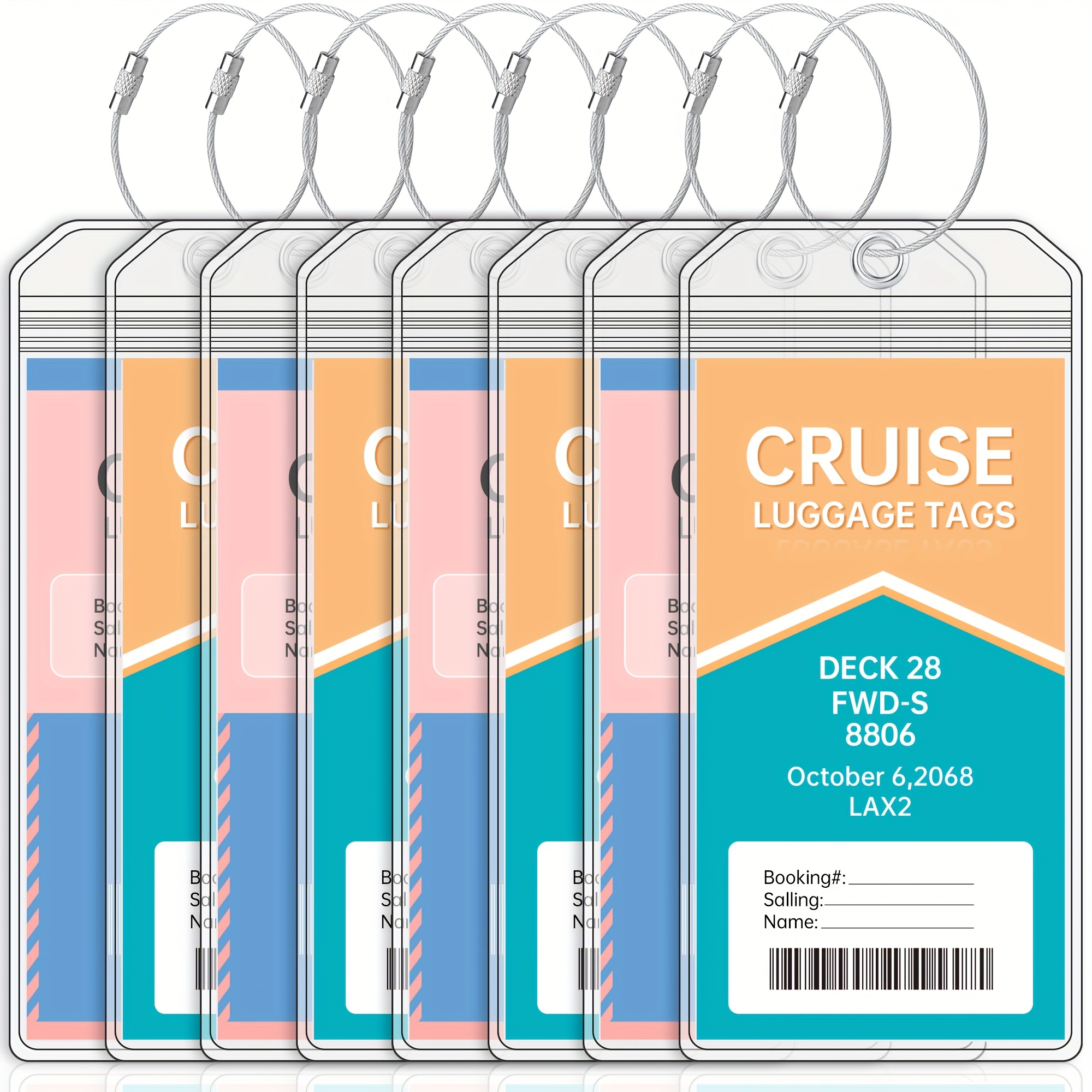 8p/12p cruise için   bagaj etiketleri, genişletilmiş ve şeffaf bagaj etiket tutucuları i̇çerir, 2024 ve 2025 yıllarında tüm cruise hatlarında uygun.