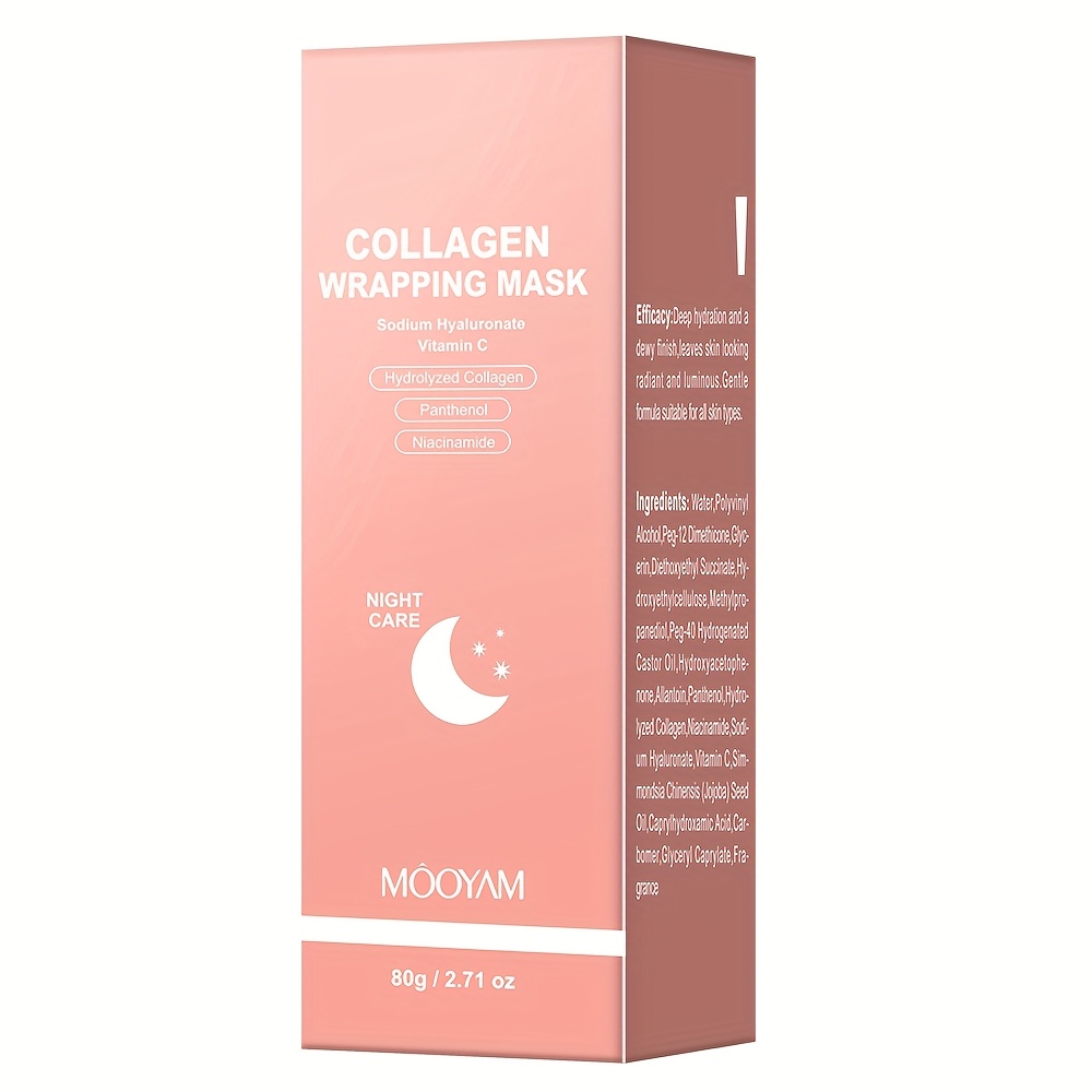 Image of Collagen Night Mask With Brush - Elasticity And Moisturizing Care, Contains Hydrolyzed Collagen,niacinamide,sodium Hyaluronate And Vitamin C - Korean Skincare Product Formulas, 2.71oz