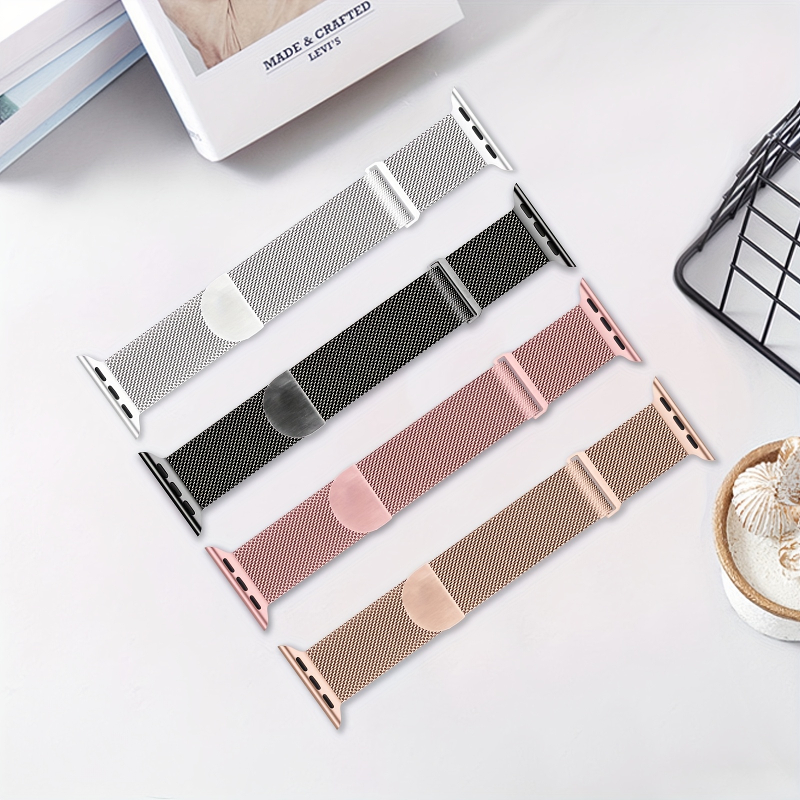 3 Pack Mesh Metal Bands Compatible with for iWatch Bands 38mm 40mm 41mm 42mm 44mm 45mm 46mm 49mm Stainless Steel Magnetic Loop Band for iWatch Ultra/2 Series 11/10/10/9/8/SE/7/6/5/4/3/2/2/1 Men Women