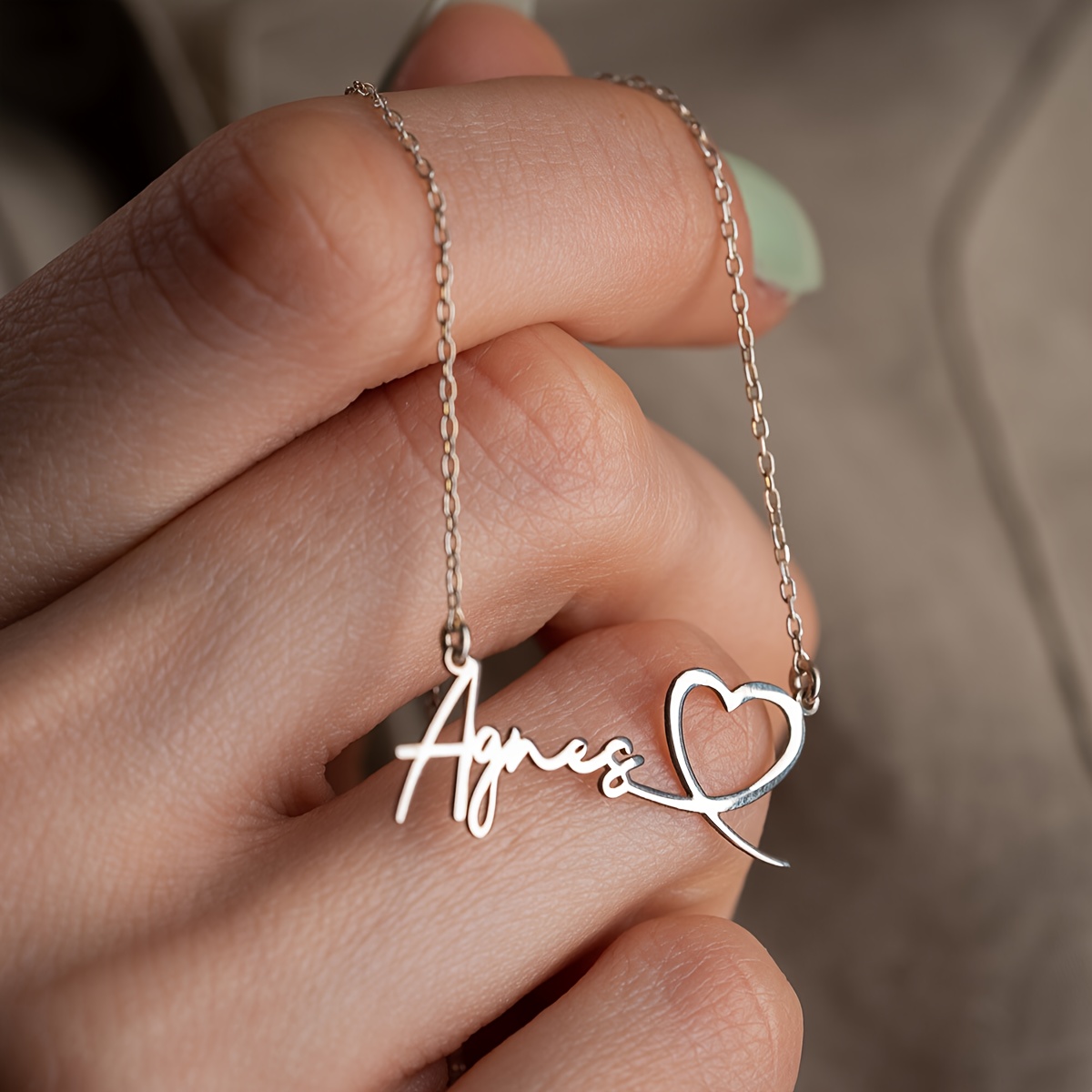 Personalized English Name Hollow Heart Pendant Necklace