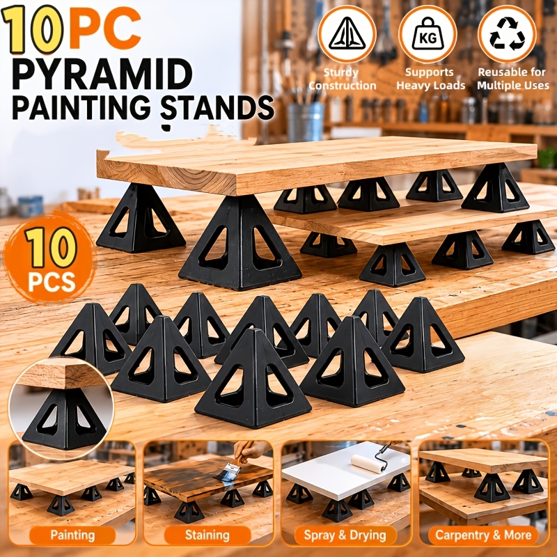 TEMU New & Upgraded 10-pack Black Flat-base Painting Pyramids, 3cm Plastic Cone Risers For Spray Painting, Woodworking, Drying - Reusable Craft &