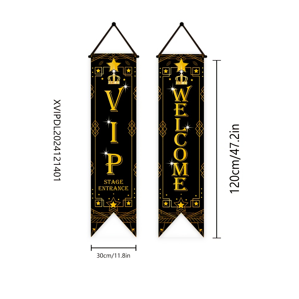 TEMU 1 Pair, 1920s Movie Night Party Porch Decorations, 47.2x11.8 Inches, Polyester Vip Welcome Sign Banners, Multipurpose Hanging Movie Night Flags,