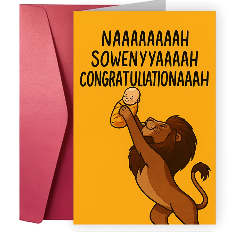1pc Style Greeting Card - Adorable Lion And , Perfect For Newborns, Welcome Baby Shower, Or New Parents Celebrations, Unique Baby Card
