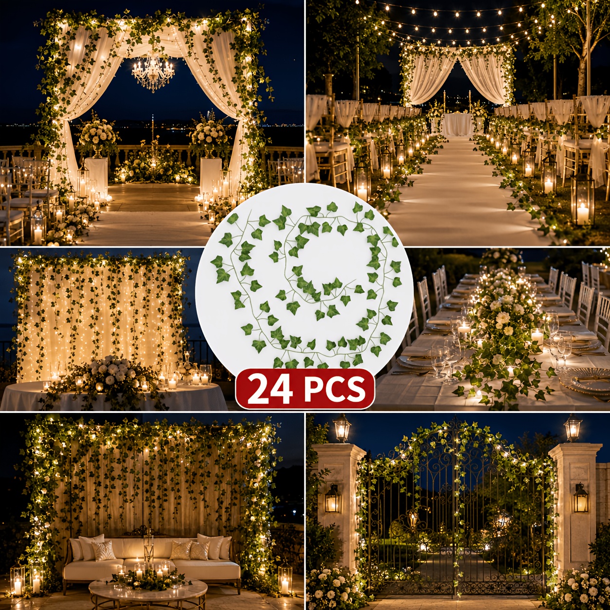 TEMU 24 piezas de enredaderas de pothos verde, hermosas plantas verdes, flores artificiales de y arreglos florales, diseño realista de detalles de