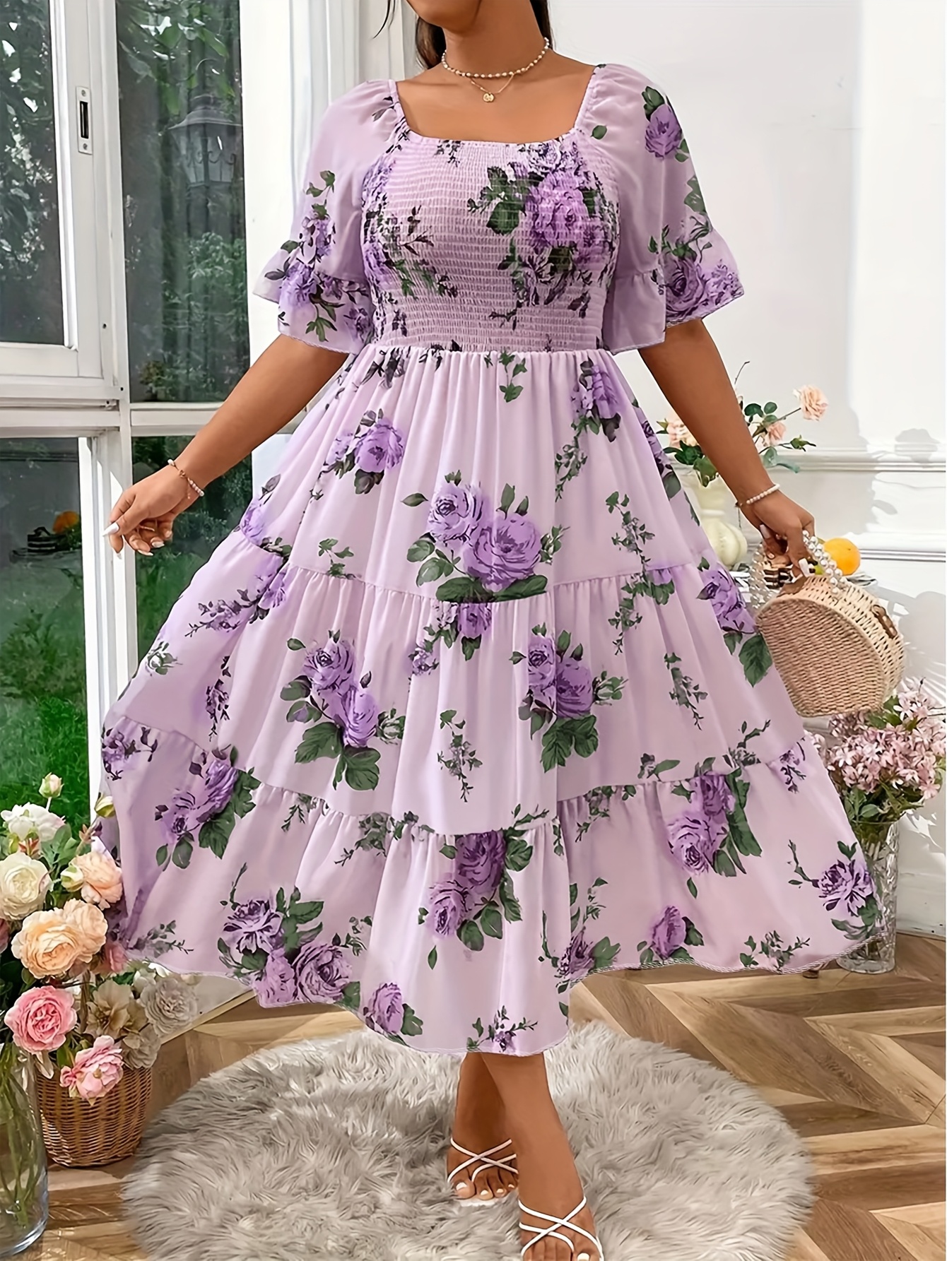 Purple Floral Plus Size Flower Dresses Elegant Plus Size Floral