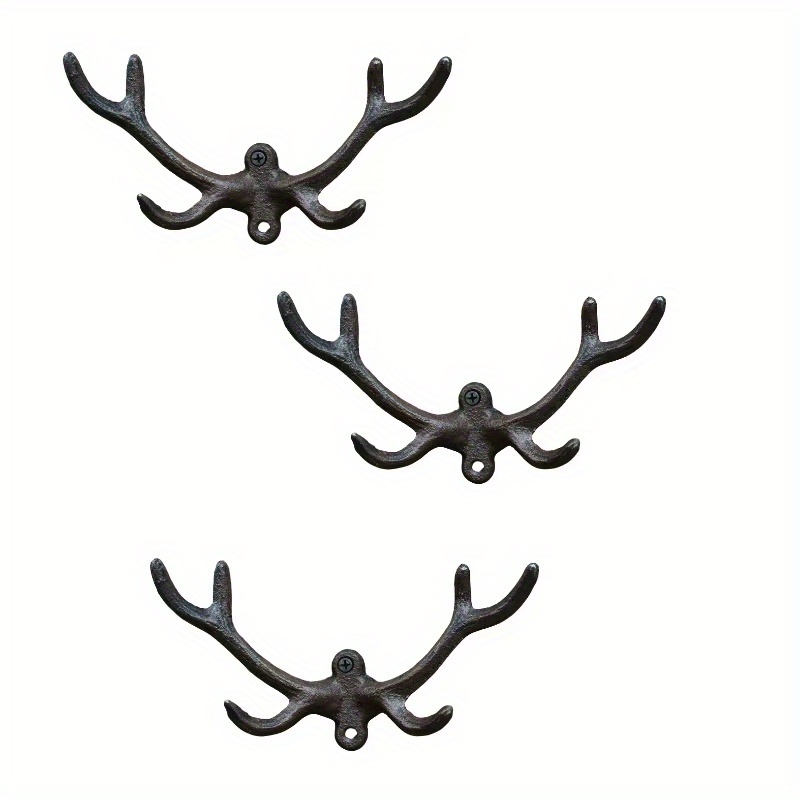 3pcs Set Of Christmas Iron Antler Hooks, Rustic Vintage Craft Iron Wall Hooks, Antler Decorative Wall Hangers