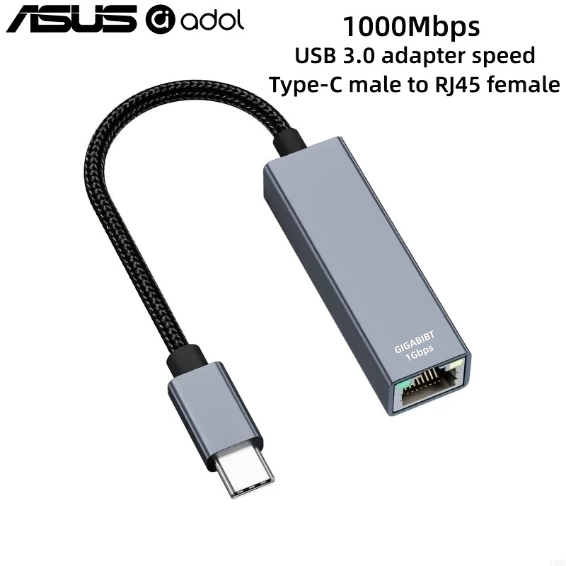 TEMU Asus Adol Gigabit Ethernet Adapter (type-c/usb-a To Rj45), 1000mbps Gigabit, Aluminum Alloy Body, Braided Wear-resistant Cable, Compact And