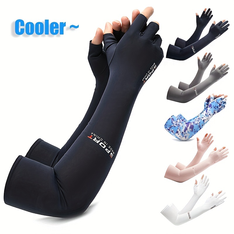 

1 Pair Sun Protection Cooling Arm Sleeves - Extended Thin Sleeves With Exposed 2 Fingers, Non-slip Gloves For Summer Outdoor Cycling