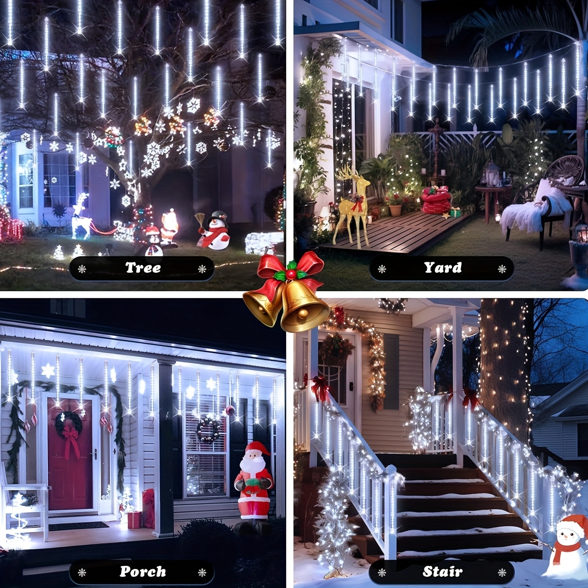 1 lot de guirlandes lumineuses décoratives Pluie de météores solaires, éclairage de fête, effet ciel étoilé, guirlandes lumineuses de Noël, lumières solaires pour arbres d'extérieur, durables, adaptées pour les mariages, Halloween, Thanksgiving, terrasses, arbres, toits, cours, jardins, pelouses