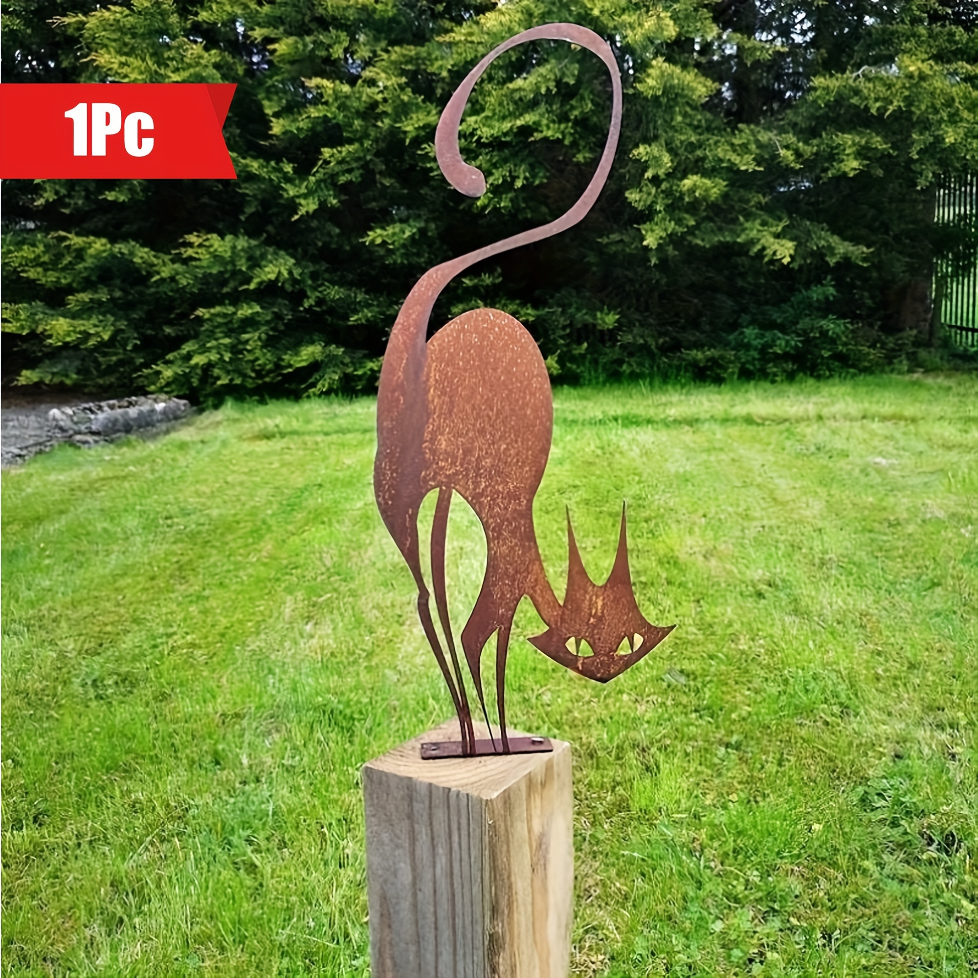 

Outdoor Halloween Garden Rust Metal Cat Fence Decorations, Metal Cat Fence Decoration Metal Cat Silhouette Metal Fence Art Decoration Cat Garden Statue.the Product Is Rusty !