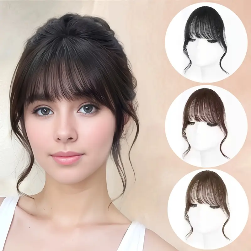 1pc womens elegant clip in bangs hairpiece loose wavy synthetic hair extensions with cap natural look for styles black dark brown light brown styling elegant hair accessory synthetic hairpiece hair accessories details 2