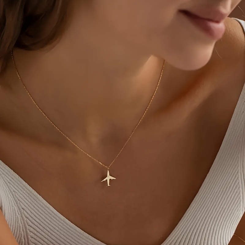 TEMU 1pc Easy And Stylish Airplane-inspired Pendant Necklace. This Lightweight And Fashionable Travel Jewelry Is Suitable For Women To Wear And Makes