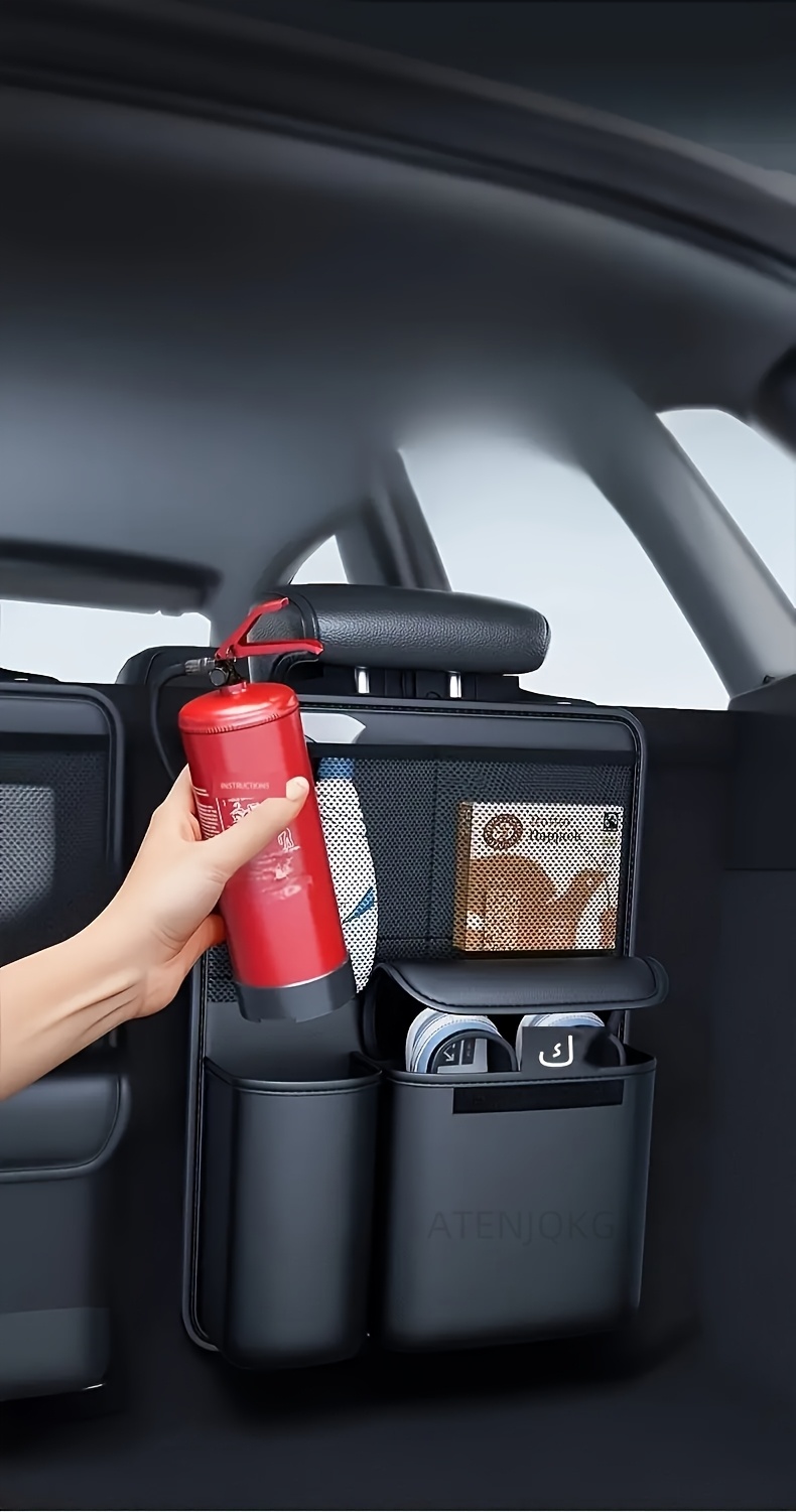 ATENJQKG Car Trunk Organizer with Multi-Compartment Storage, Ergonomic Design for SUVs & Sedans - Durable Black Car Interior Accessory for Travel Organization, Road Trip Essentials, Spacesaving Solution, Sturdy Construction, Vehicle Storage, Road Trip Lovers