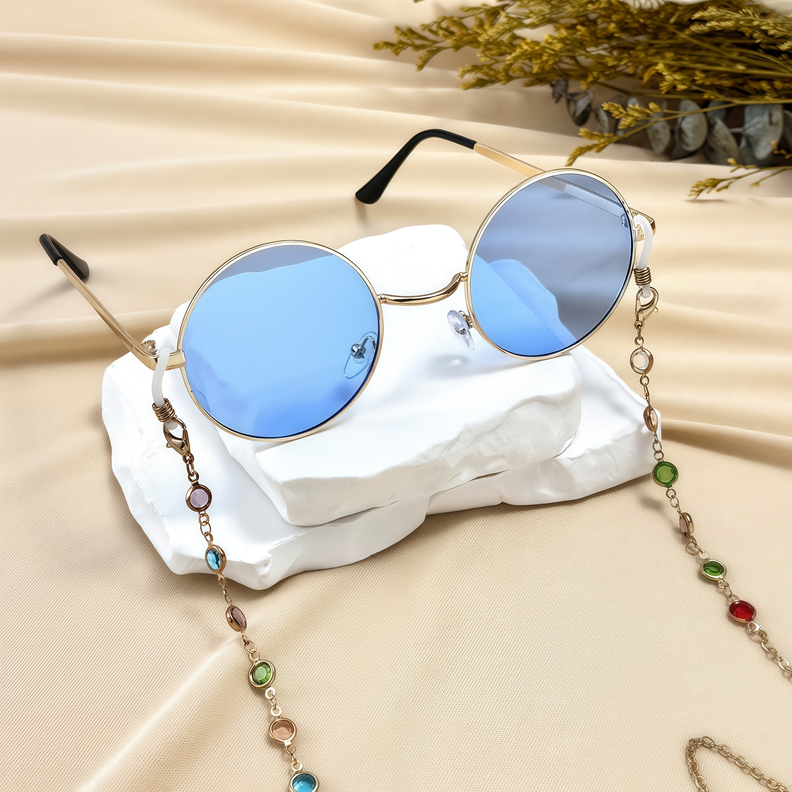 y2k fashion chain glasses set womens retro small round frame  display picture 3