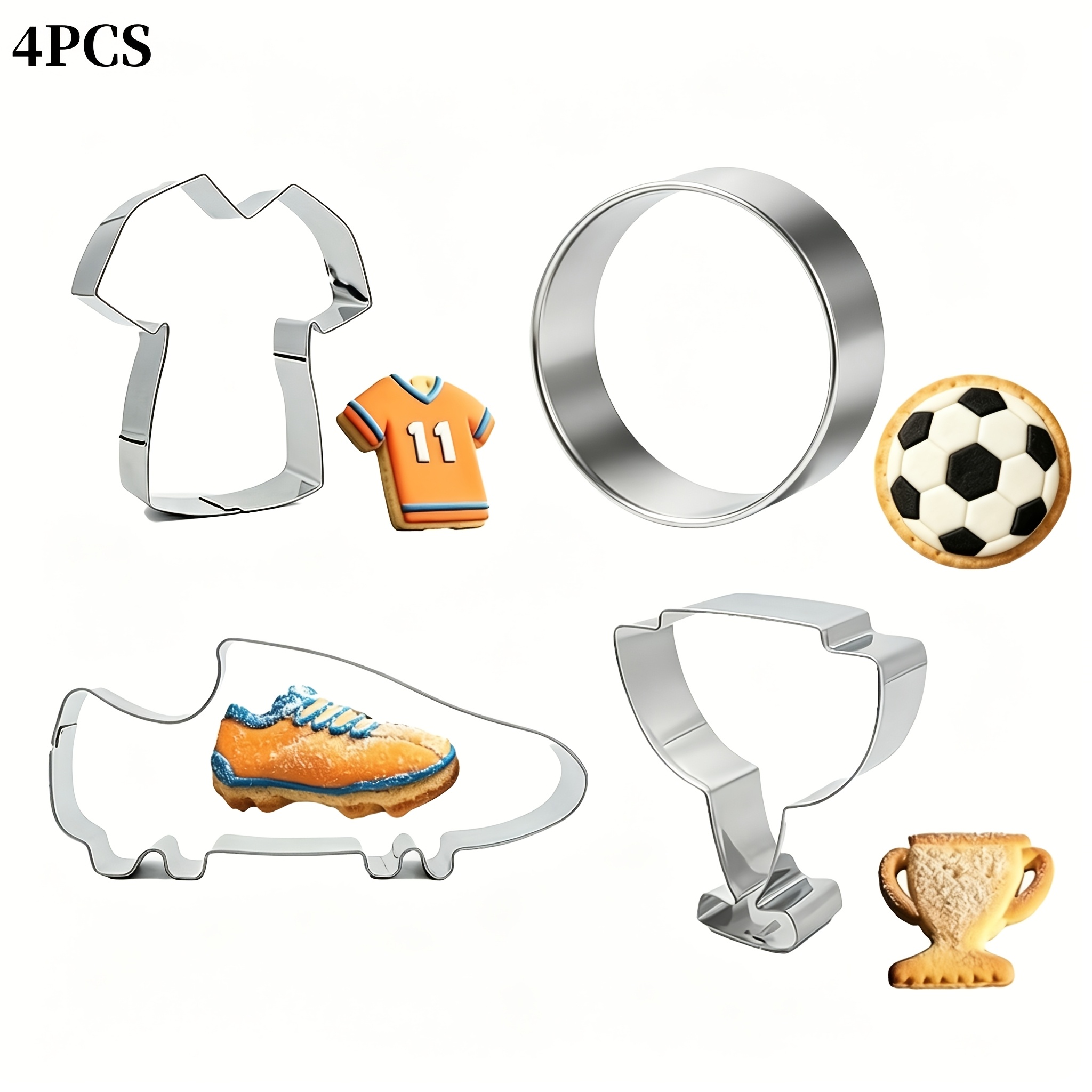 TEMU 4pcs Football Themed Cookie Molds, Including Jerseys, Sports Shoes, Trophies, And Football Shapes, Are Perfect For Home Production And Holiday