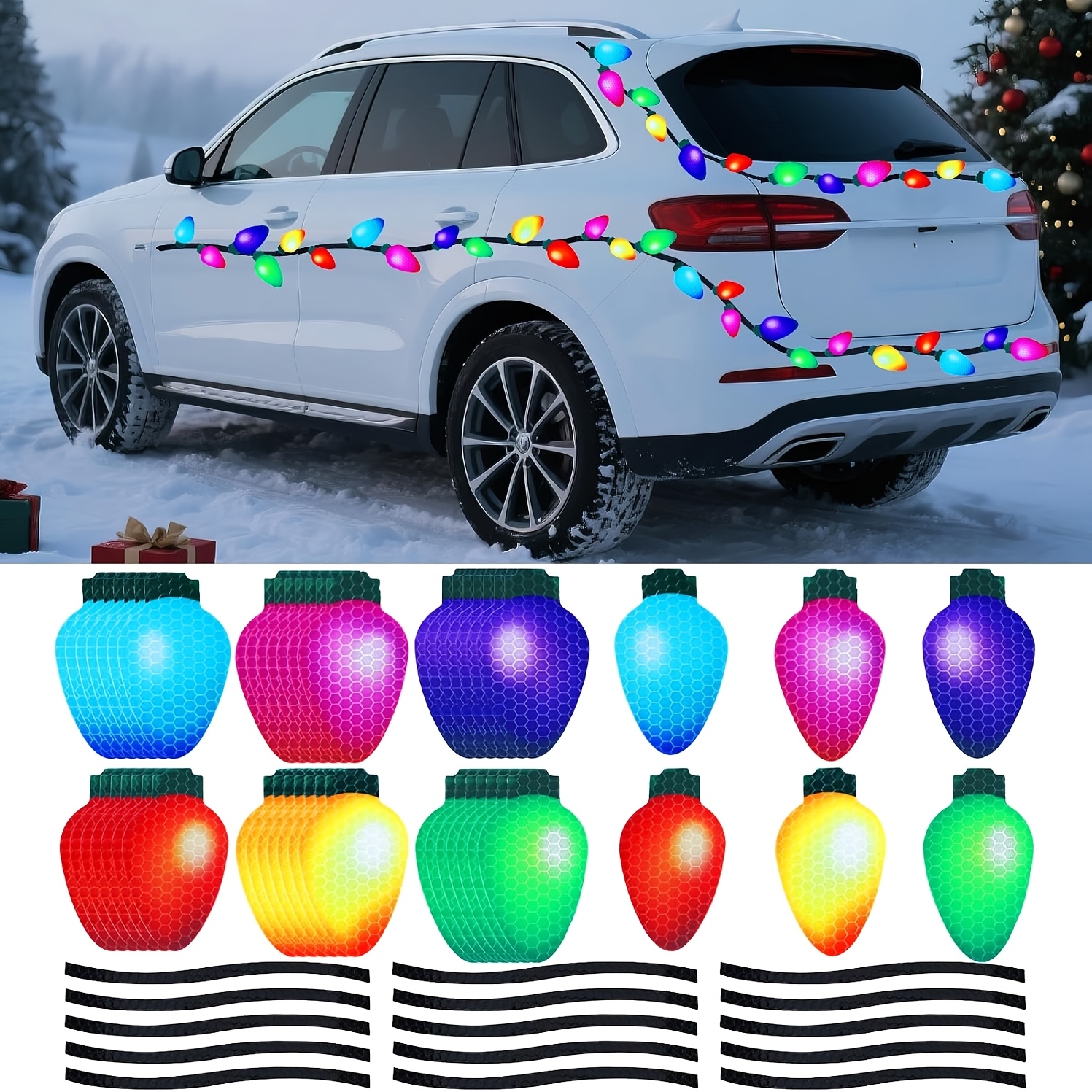 40pcs reflective christmas light bulb car magnetic stickers 7 1 x 3 6cm 30 christmas magnetic stickers with 10 black wire pieces each bulb 2 8 x 1 4 inches   2 8 x 1 4cm suitable for cars refrigerators and  