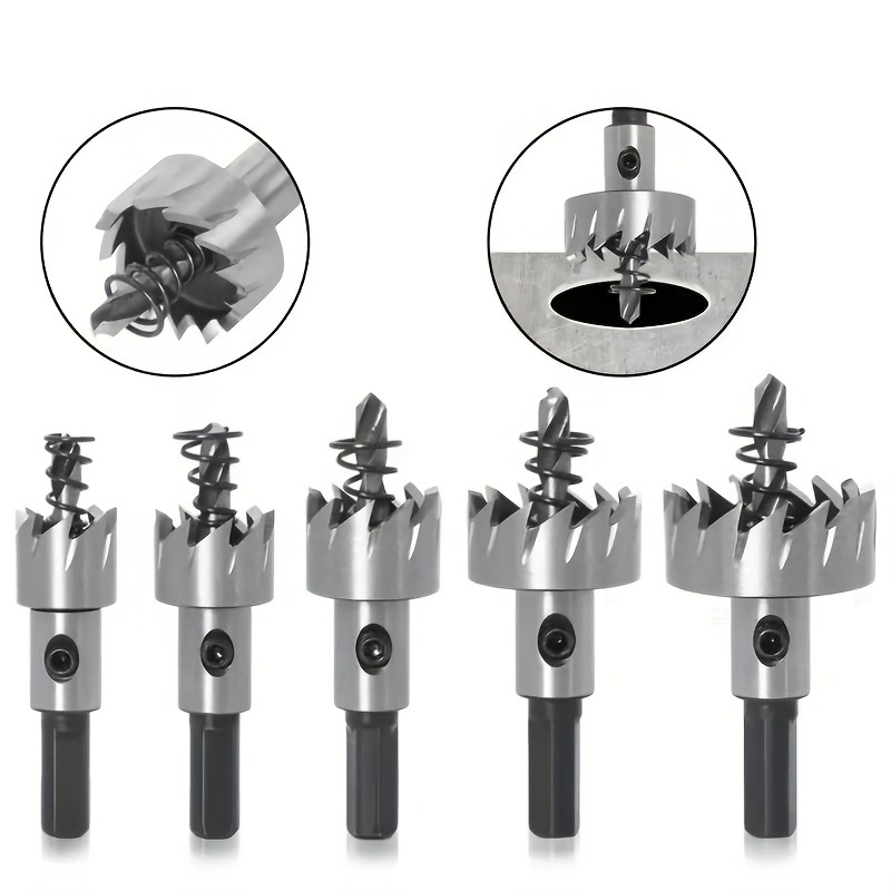 5pcs HSS Drill Bit Set with Tips | 16/18.5/20/25/30mm for Metal Wood, Bright End, Slow Spiral Flute, Triangle Shank, BUFF STACK FULL