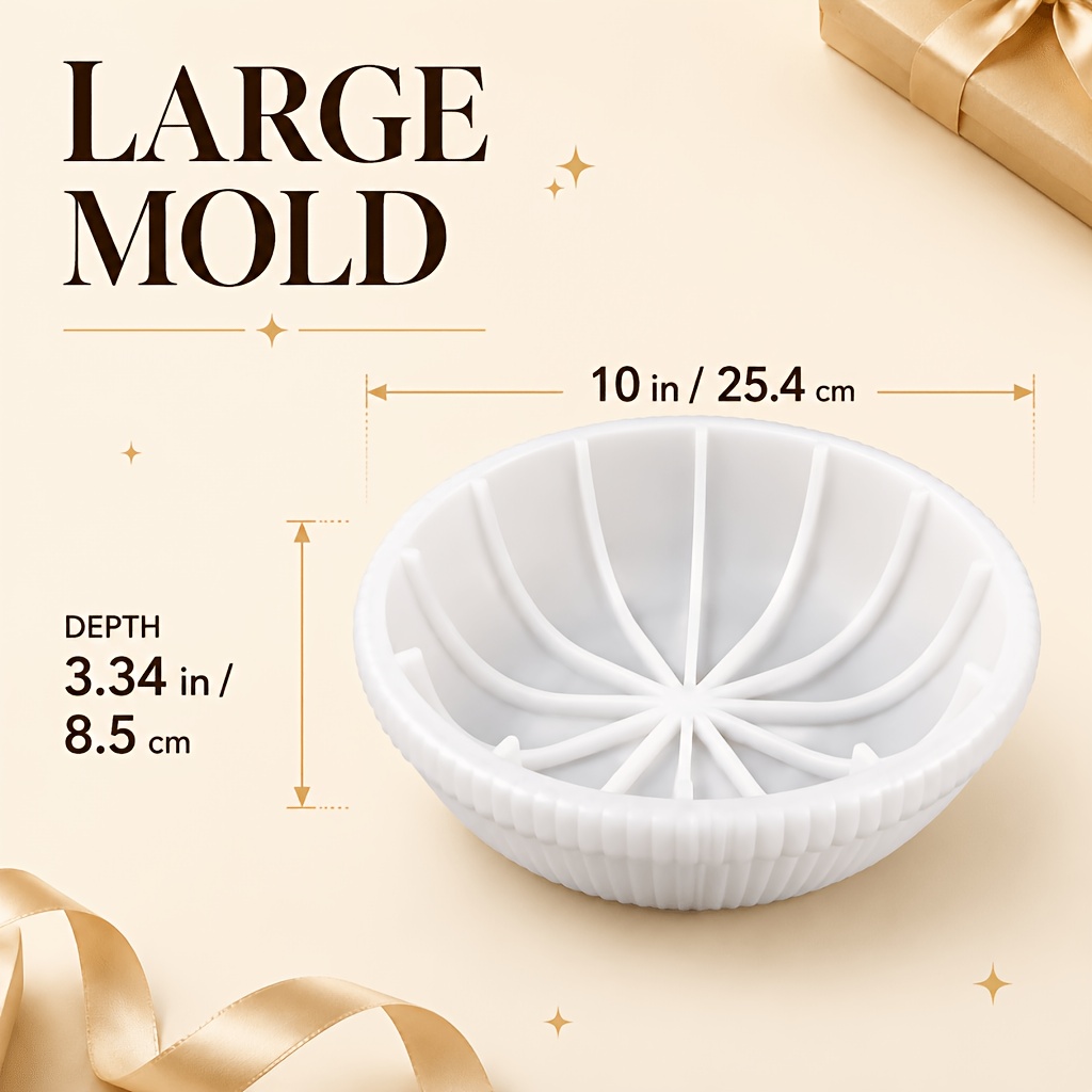 TEMU Ribbed Silicone Resin Bowl Mold, 8-inch Round Mold For Floral Trays, Jewelry Dishes, And Handmade Keepsakes