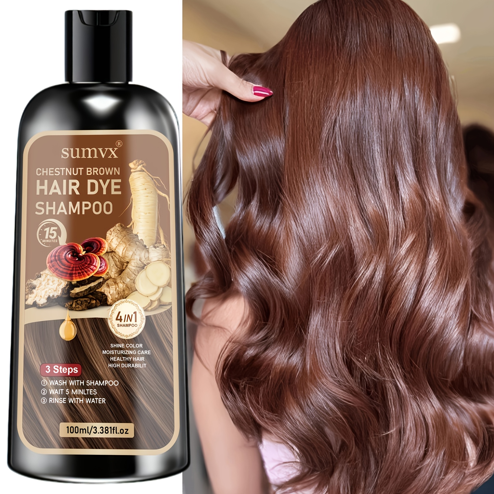 Image of 4-in-1 Ginseng And Ginger Hair Dyeing Shampoo Features A Gentle, Plant-based Formula; It Covers Gray Hair And Ensures Long- While Nourishing The Hair, Making It Suitable For All Hair Types