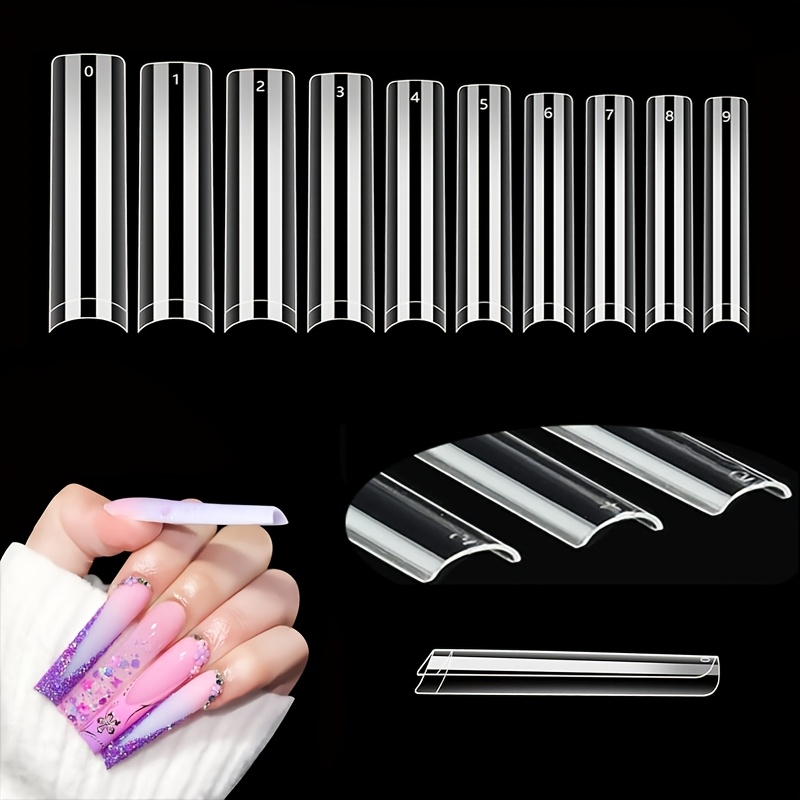 TEMU 504pcs Professional Clear Nail Tips, No , 2xl Extra Long, 10 Sizes Half Cover Straight Tapered Square Half Cover False Nail Tips For Nail Salons