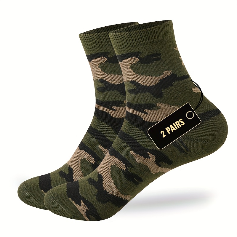 2-pair Men's/unisex Mid-calf Camouflage Army Green Short Sports Casual Running Socks